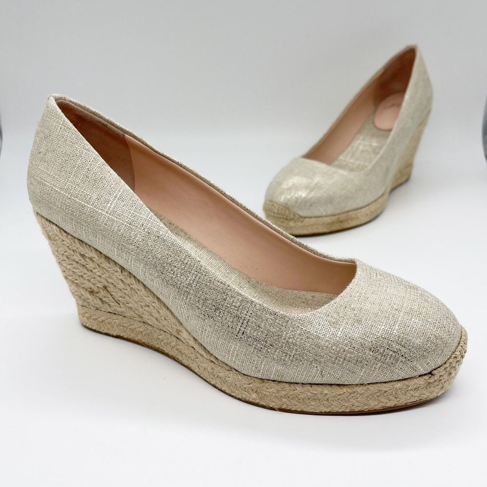 J. Crew Seville Espadrille Metallic Wedge Sz 8.5 Gold Canvas